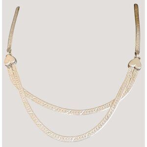 Vintage 925 Sterling Silver Double Strand Heart Love Motif Herringbone Necklace